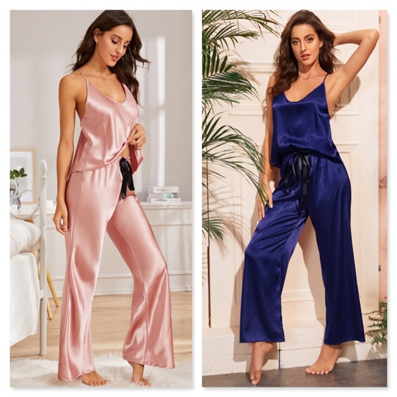 Burgundy Satin Pajama Set: Cami Top and Pants - Picture 6 of 8